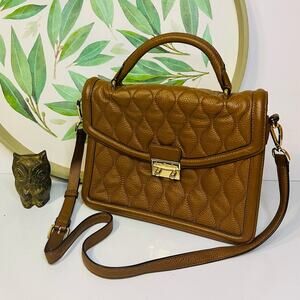 Vera Bradley Quilted Leather Lydia Crossbody Purse‎ Cognac Gold Hardware